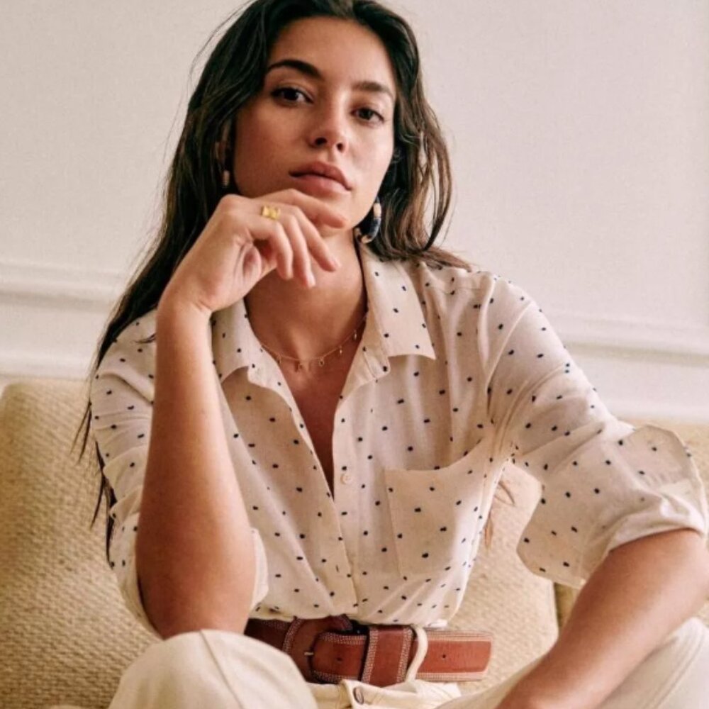 Sezane Tomboy Shirt Ecru / Blue Dots - Size 0 / 32